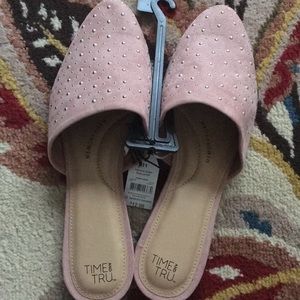 Pink studded memory foam sandals